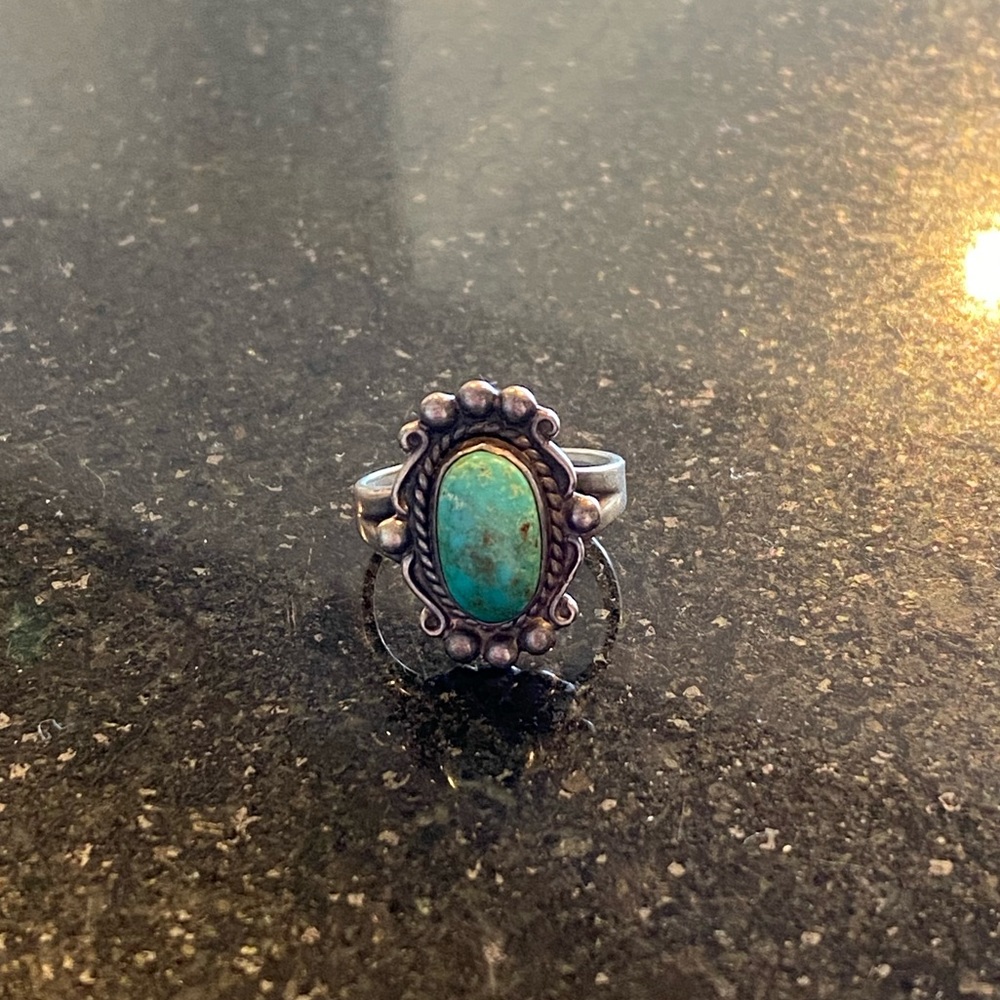 Vintage Turquoise Silver Ring Size 6